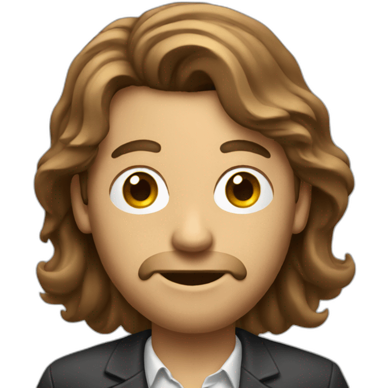 a journalist man with long brown hair with a microphone emoji