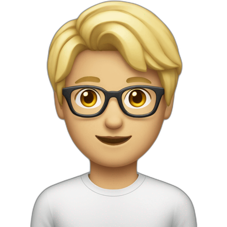 Un garçon de 16 ans blond avec une coupe middle part avec des lunettes avec un casque Apple  emoji