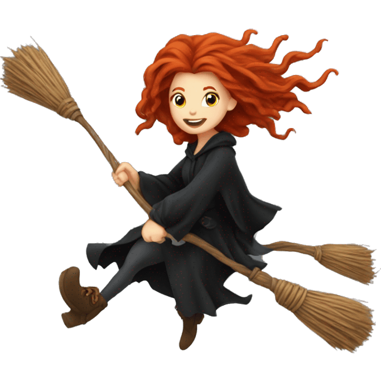 Redhead dreadlocks witch flying on broom emoji