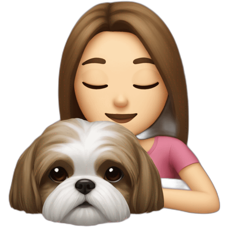 Shih tzu dog and human woman sleeping on couch emoji