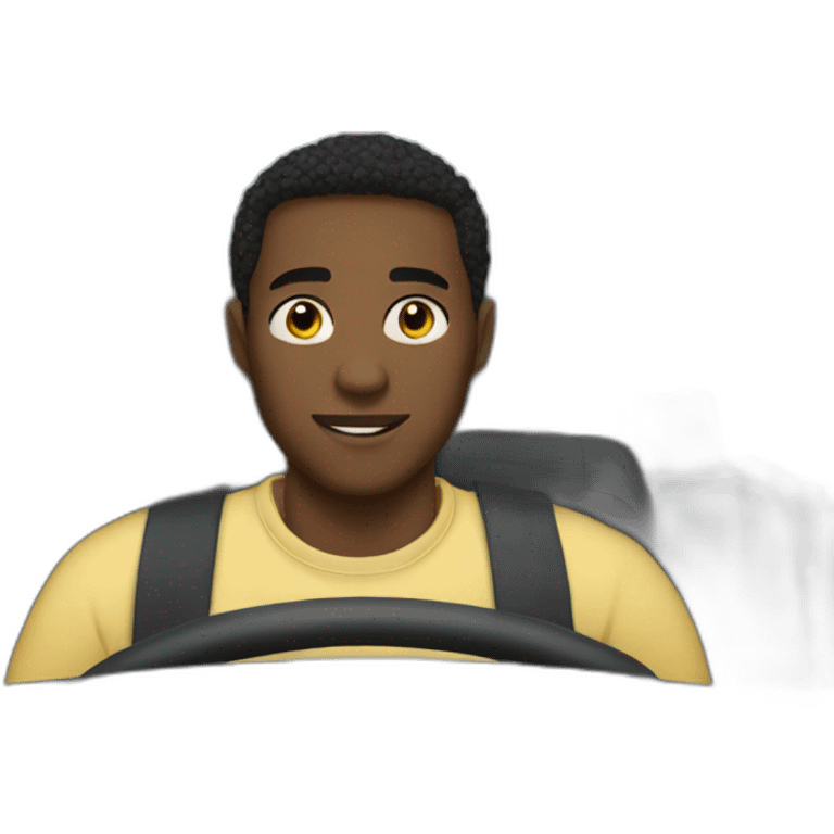 Young black man in the front seat of a car emoji