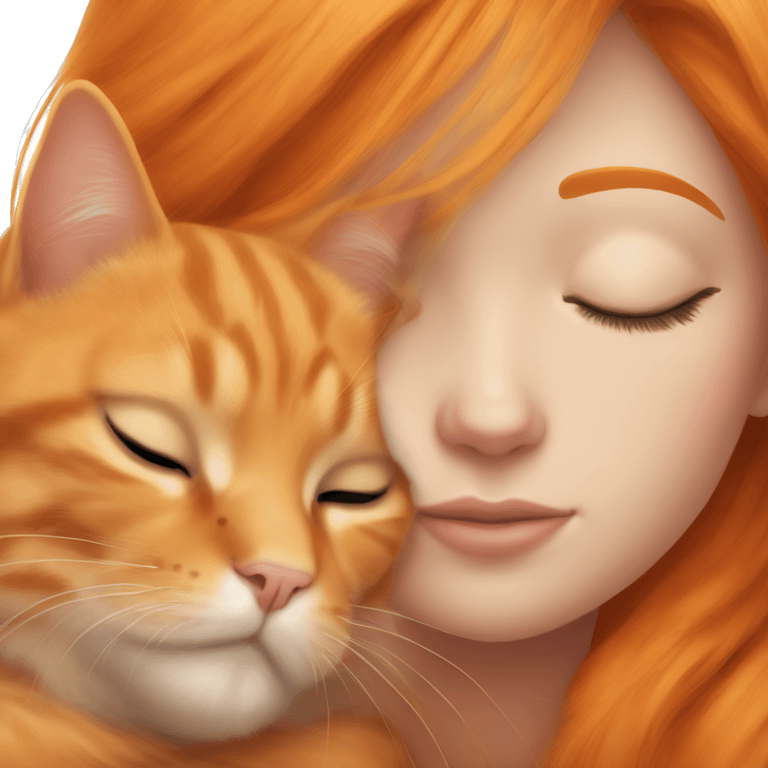 orange cat sleeping with long haired brunette girl emoji