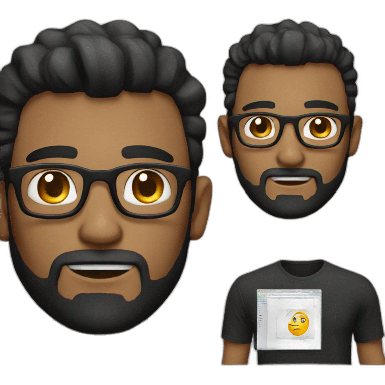 programmer with a little beard, black t-shirt and work with MacBook emoji