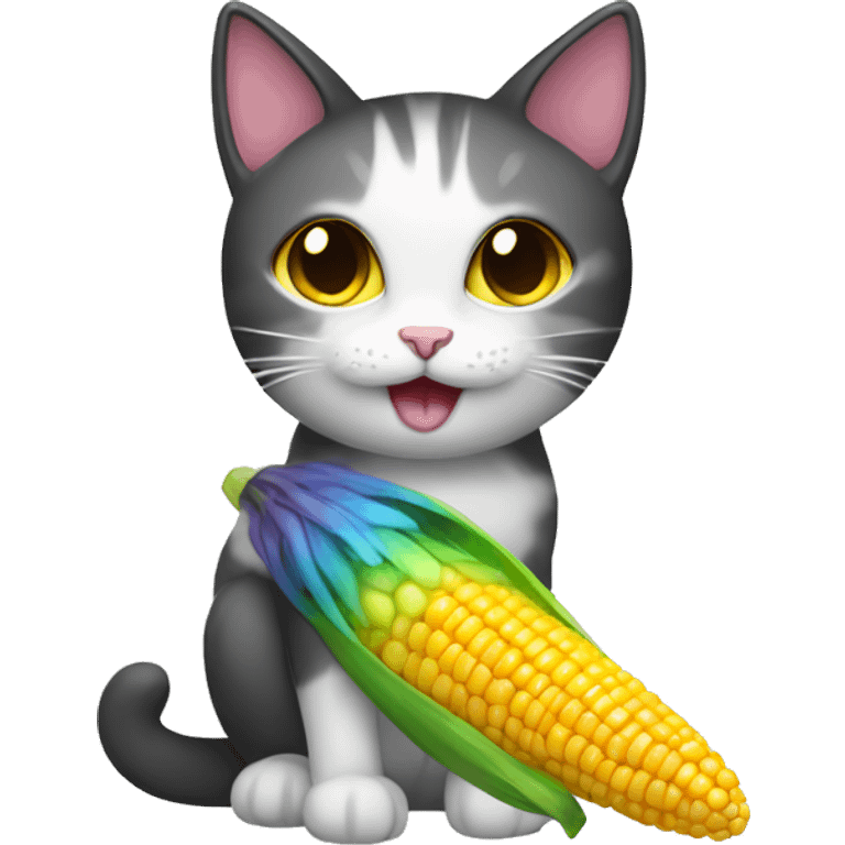 Rainbow cat with corn emoji