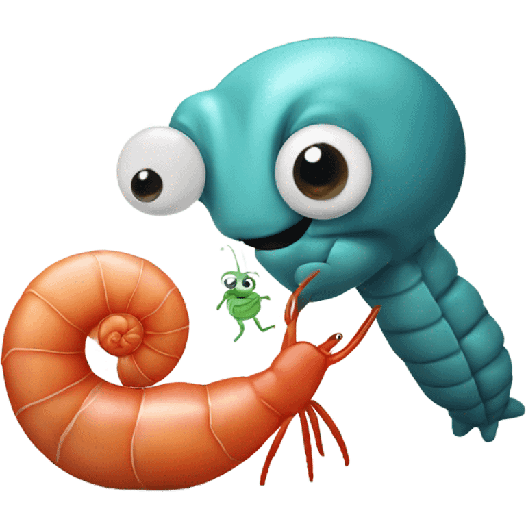 Shrimp and a snail kissing emoji