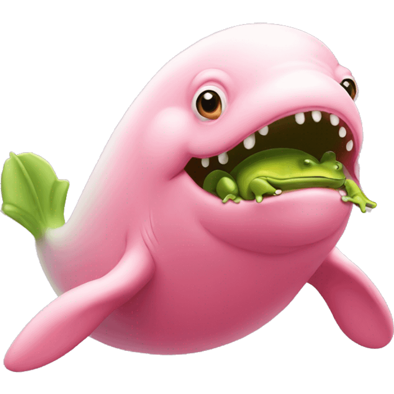 Pink beluga whale with the face of a frog emoji