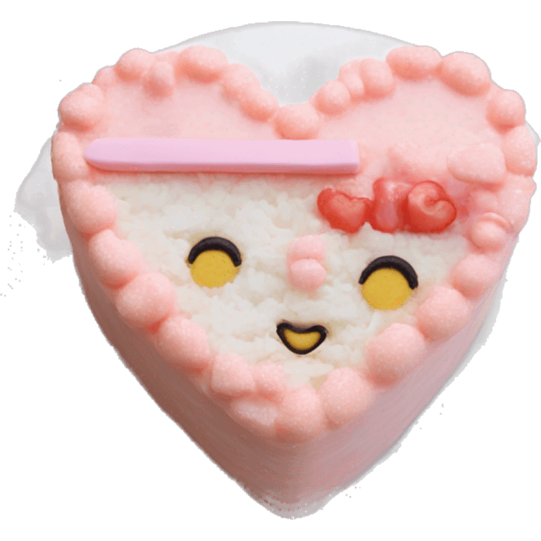 pastel pink heart shaped bento cake with white shell frosting emoji