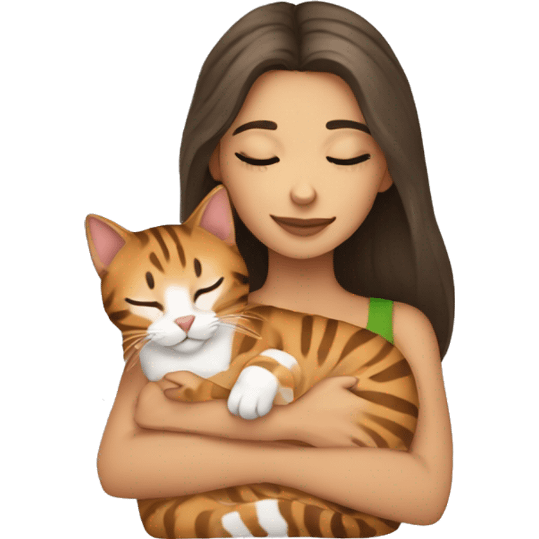 LIGHT skin brunette girl sleeping with bengal cat emoji