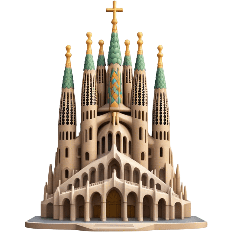 Cinematic Realistic Sagrada Fam√≠lia Landmark Emoji, depicted with the intricate, soaring architecture of the basilica rendered with detailed textures and dramatic, ethereal lighting. emoji