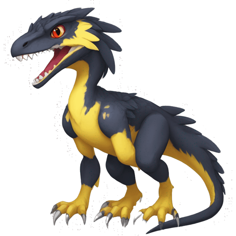 Anthro Cute cool black red white yellow nargacuga-velociraptor-sergal animal hybrid Fakemon full body emoji