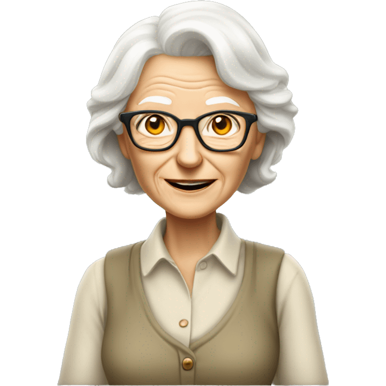 old white lady from ireland with glasses white hair, and like biologist (like khaki short sleeve button down shirt and a khaki pants)  emoji