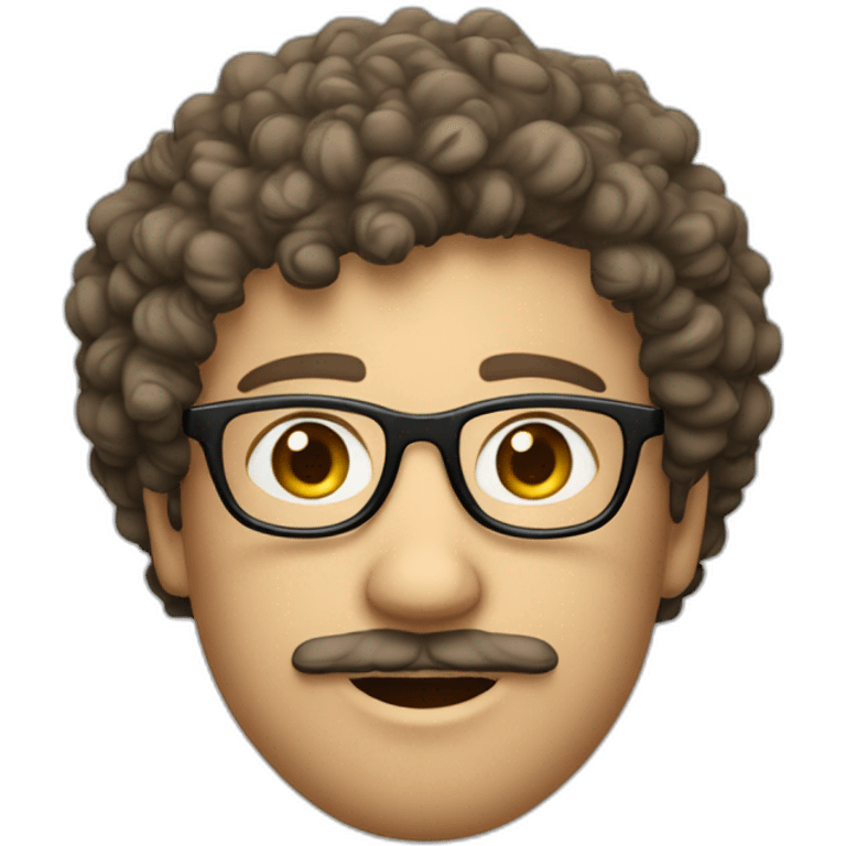 young caucasian curly hair goatee, glasses and mustache emoji