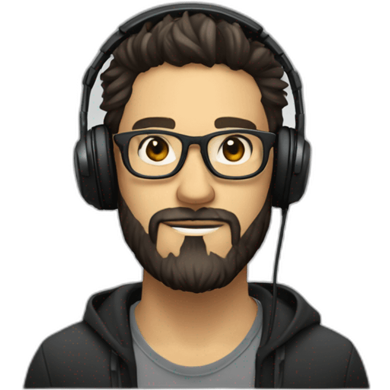 White music producer with dark hair, a scruffy beard, and glasses with round transparent frames, wearing headphones emoji