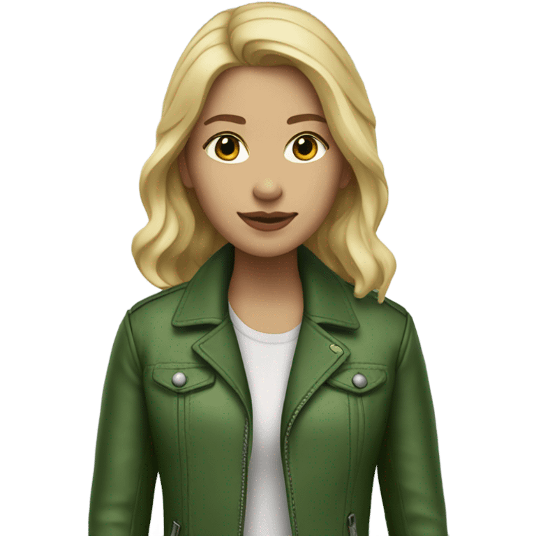 Light-skinned blonde with medium length in a green leather jacket emoji