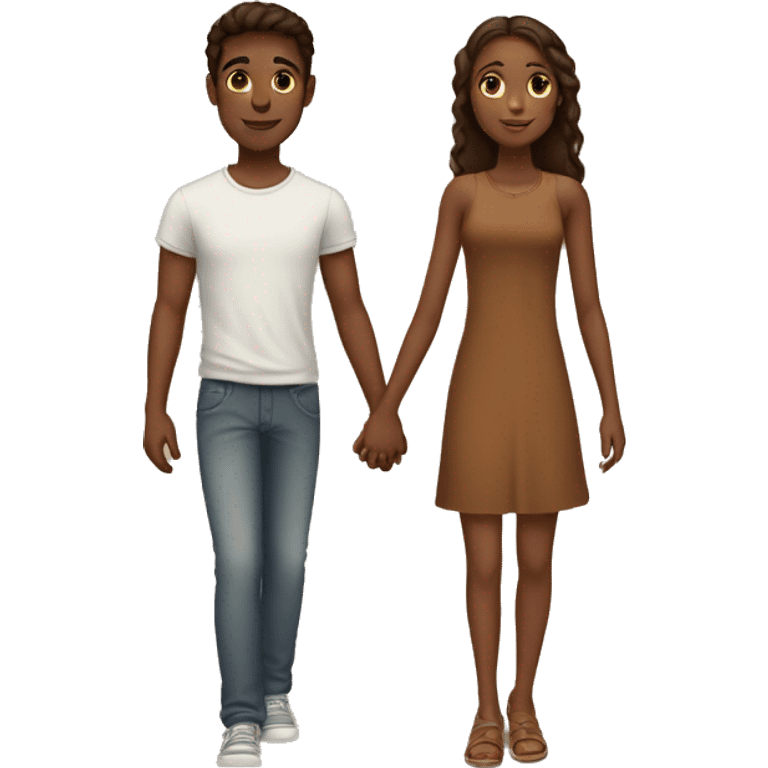 A tall 1m90 brown boy holding hands with a beautiful 1m57 brown girl.  emoji