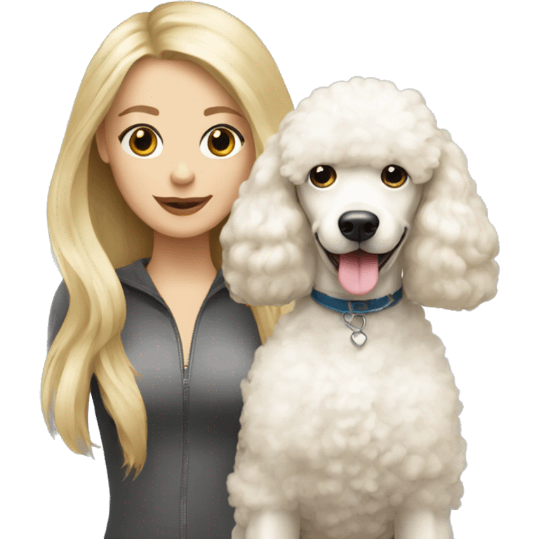 Best friends blonde and brunette with a white poodle  emoji