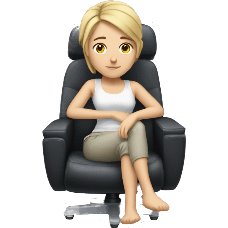 white girl thinking about life on a big gaming chair  emoji