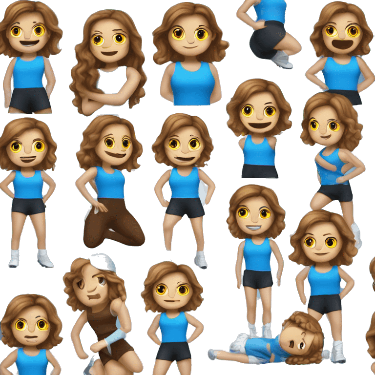 Sport exercise white girl with brown hair in blue costume  emoji