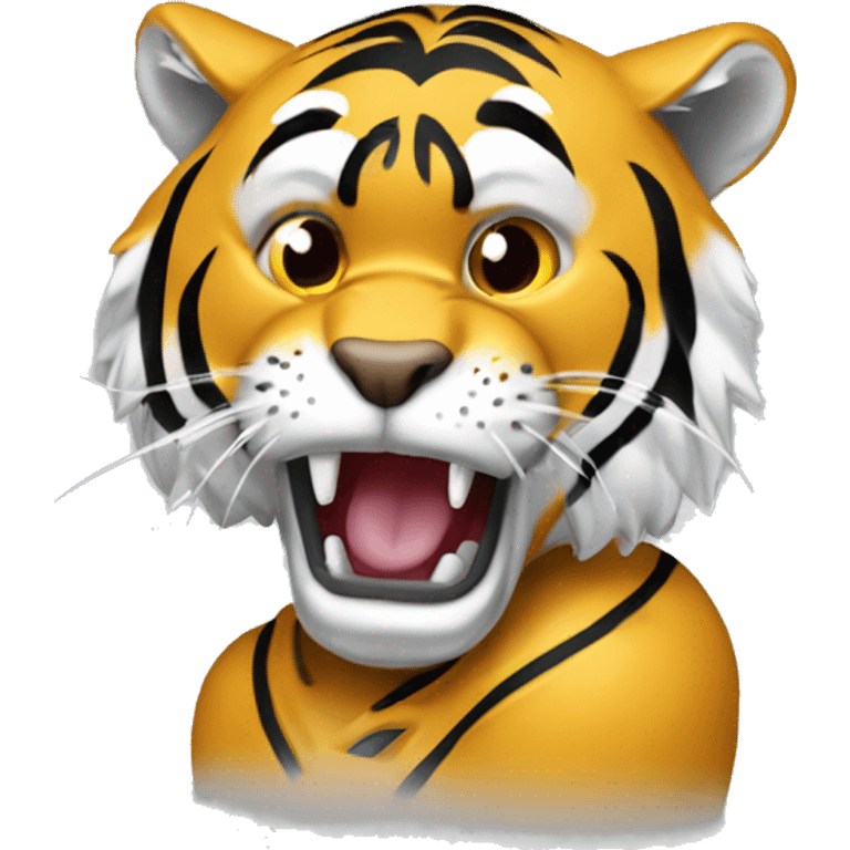 A Missouri tiger peeing on a kansas Jayhawk emoji