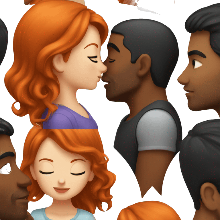 Redhead Girl Kissing black haired man  emoji