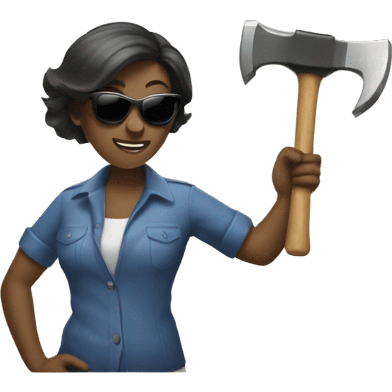 woman with sunglasses weilding a claw hammer emoji