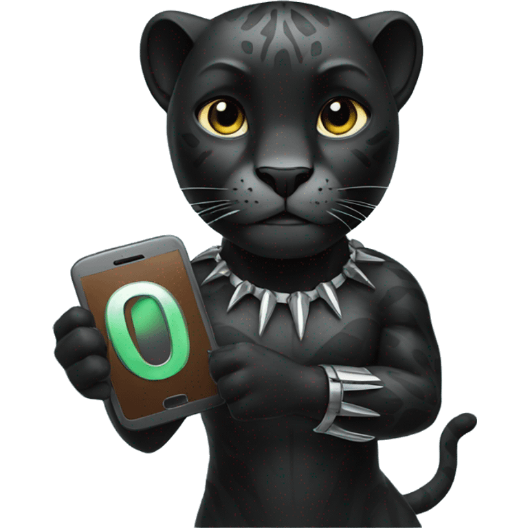 A black panther holding a phone with the number 0 in its paws emoji