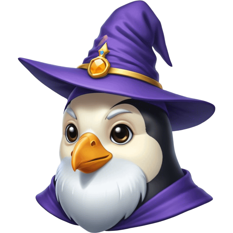 A penguin wizard with a white beard emoji