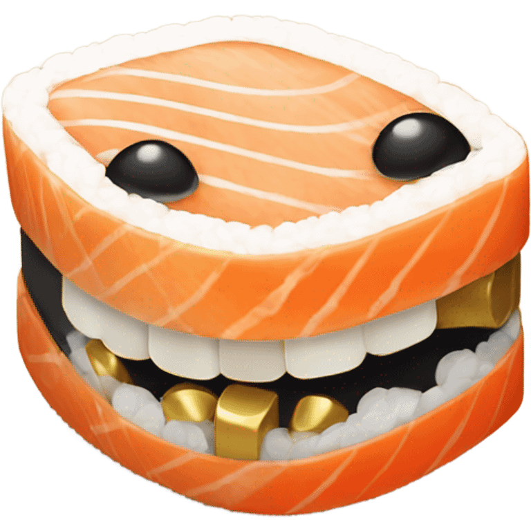 A piece of sushi smiling with gold teeth emoji