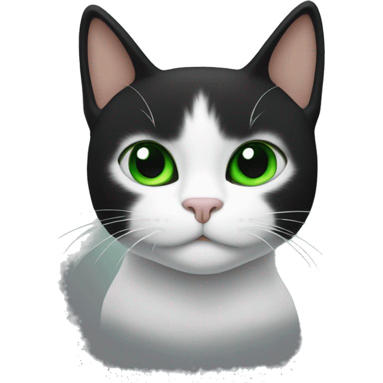 The cat with green eyes is black with a white neck and paws like socks emoji