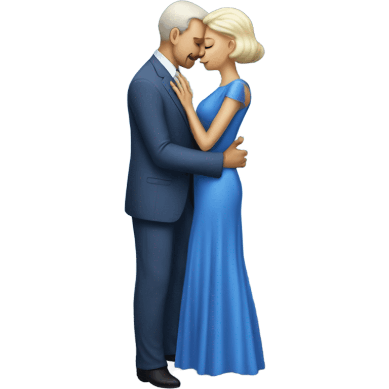 White man in blue dress  hugs and kissing Alien reptilian woman in silver dress  emoji