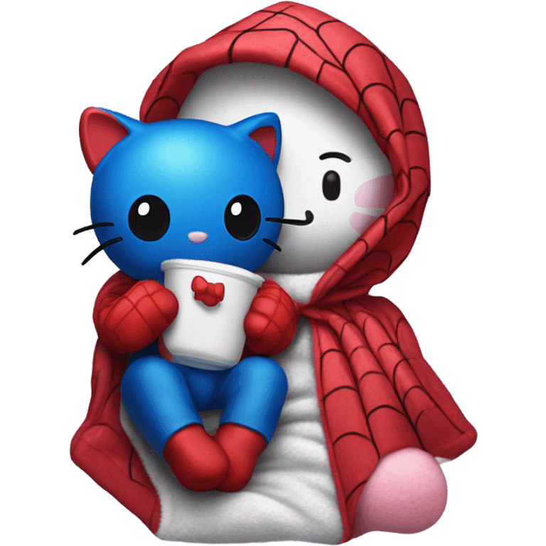 spiderman and hello kitty laying under the covers in bed  emoji