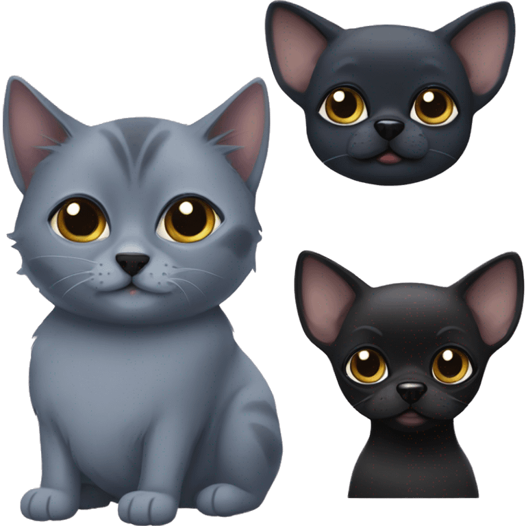 a big russian blue cat and two small black chihuahuas emoji