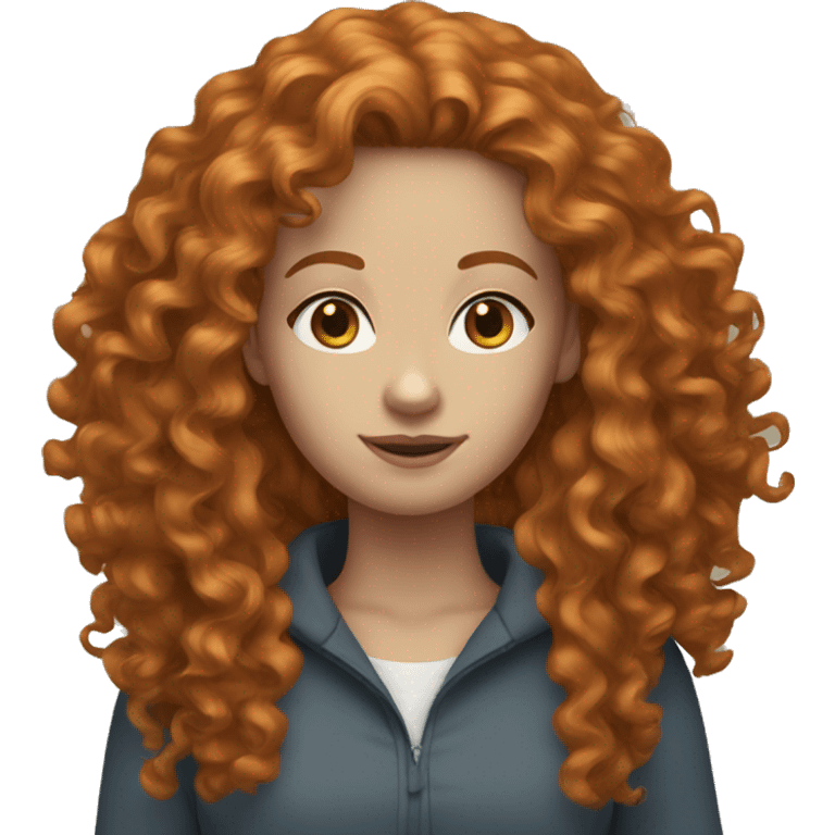 Ginger woman long curly hair blue eyes emoji