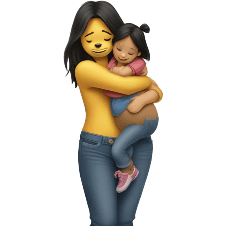 Winne the Pooh hugging pretty brunette girl wearing jeans emoji