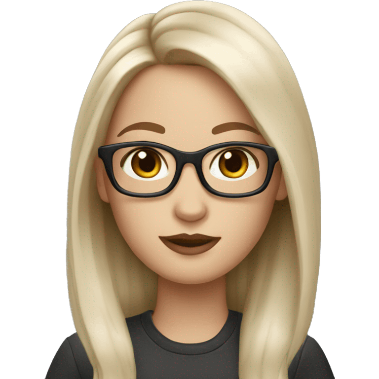 memoji white girl with long dark brown hair and oval glasses emoji