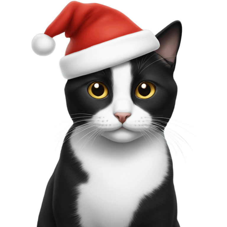 Black and white cat with santa hat emoji