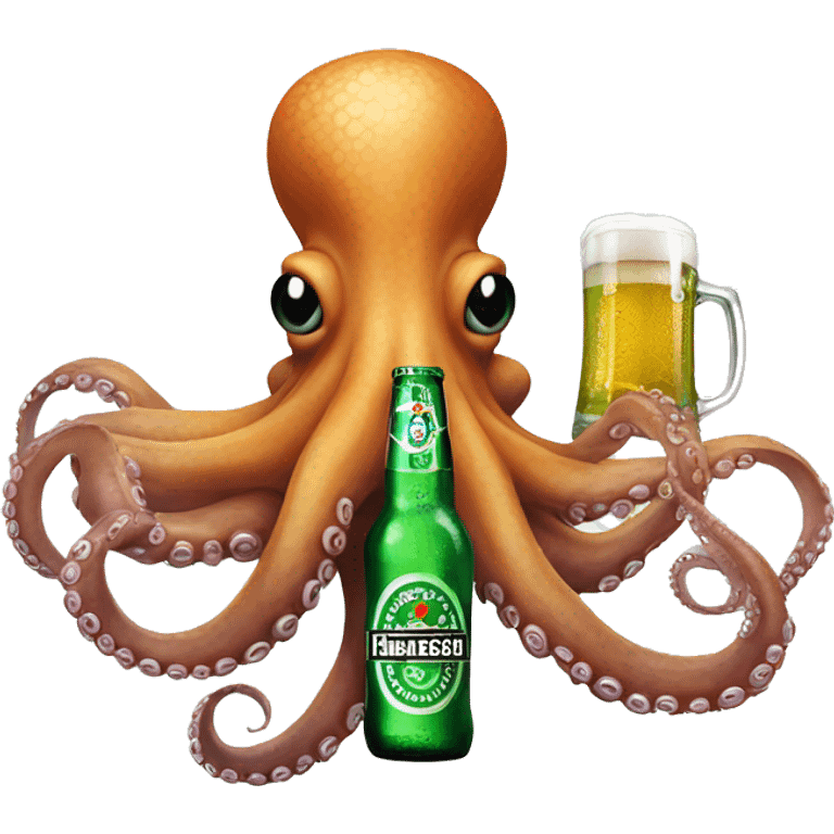 Octopus holding a Heineken beer with his tentacle  emoji