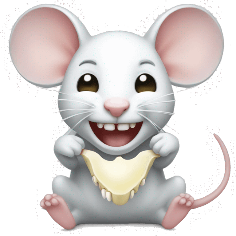 white mouse holding a tooth emoji