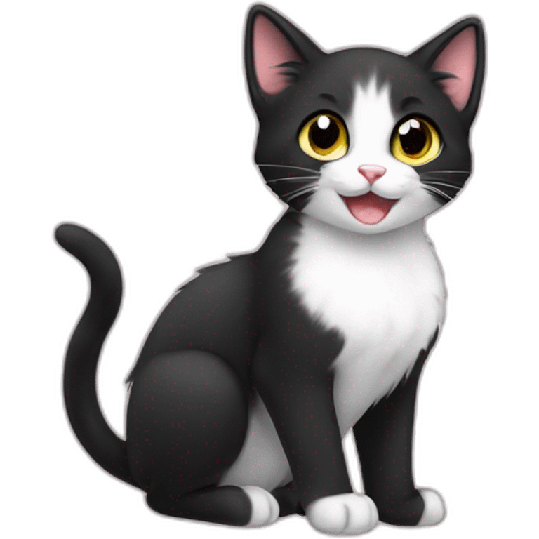 Little kitten anime style, very cute and smiling, black cat emoji