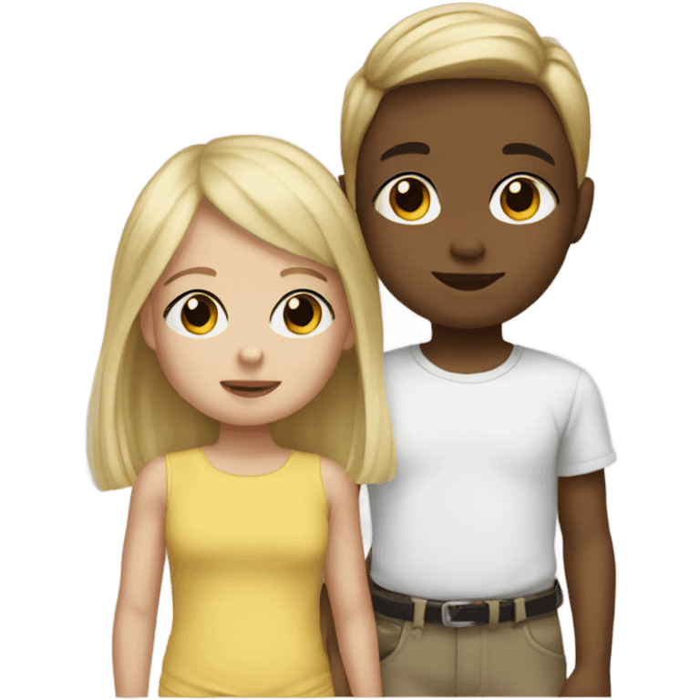 Blonde Girl with brunette baby brother emoji