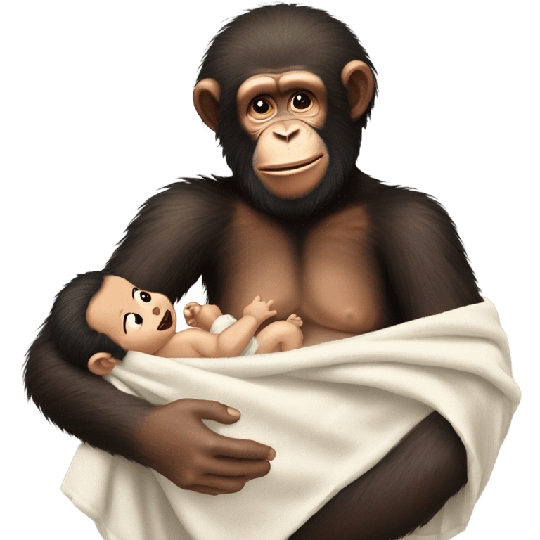 Human Bob Ross bottle feeding a new born baby chimpanzee wrapped in a blanket emoji