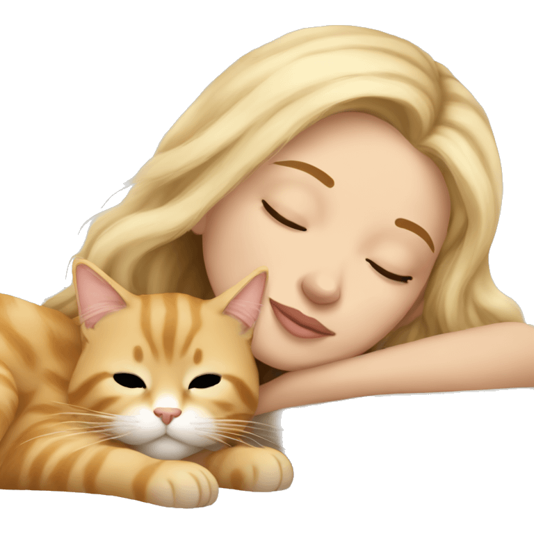 Pretty blonde girl sleeping with her beige main coon cat emoji