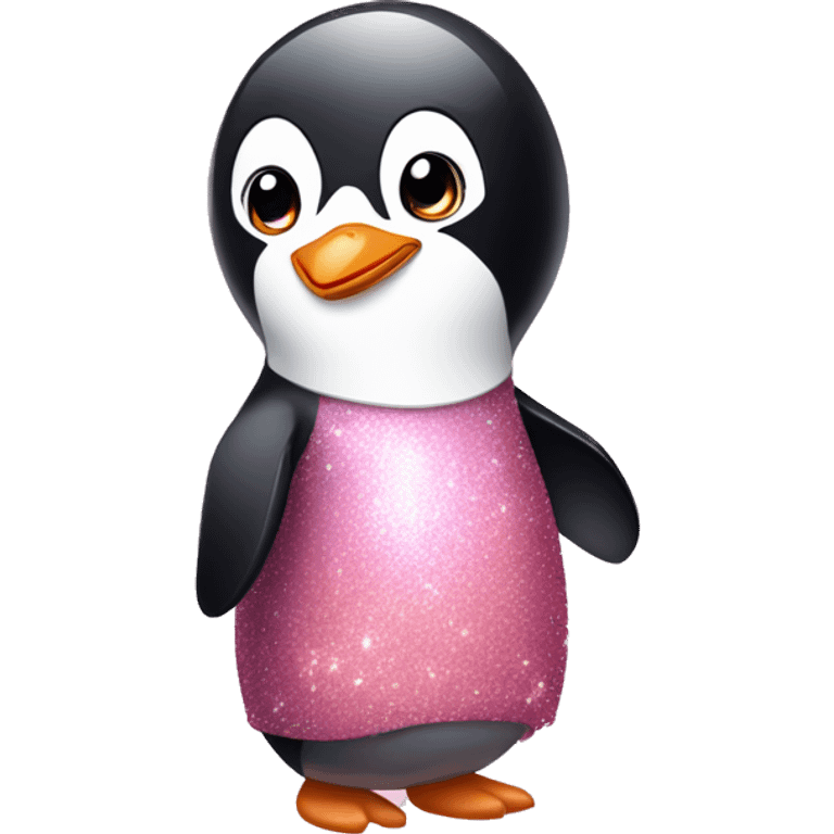 A penguin wearing a cute pink glittery dress and pink shoes emoji