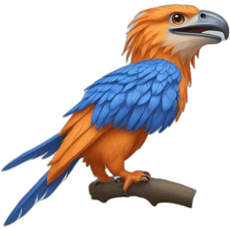 Orange feather raptor with blue tripes emoji