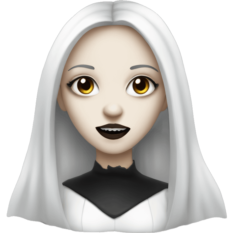 goth girl, vampire teeth, white skin, white eyes emoji