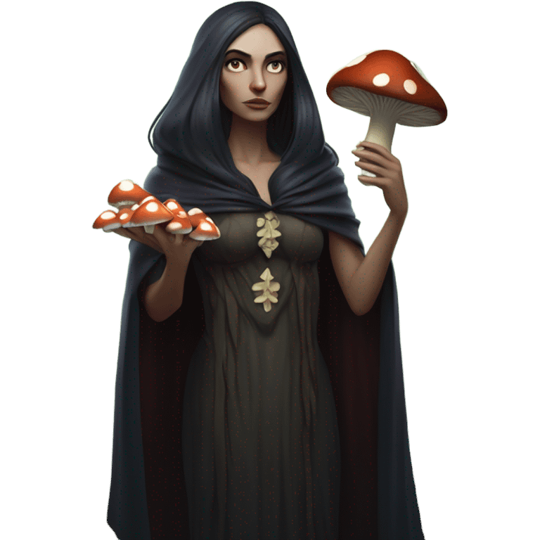 the morrigan walking in the woods with wisdom about mushrooms emoji