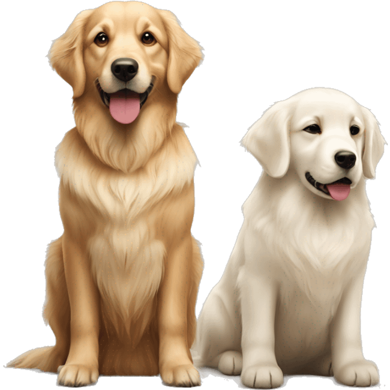 White golden retriever and a dark red golden retriever  emoji