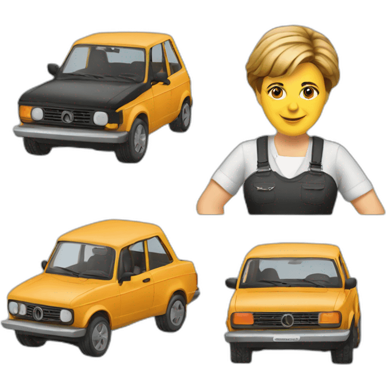 Angela Merkel as a car mechanic, realistic emoji