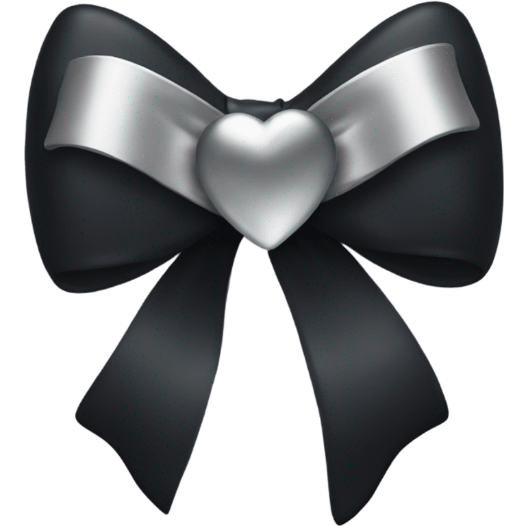 black bow with a silver heart bow in the center emoji