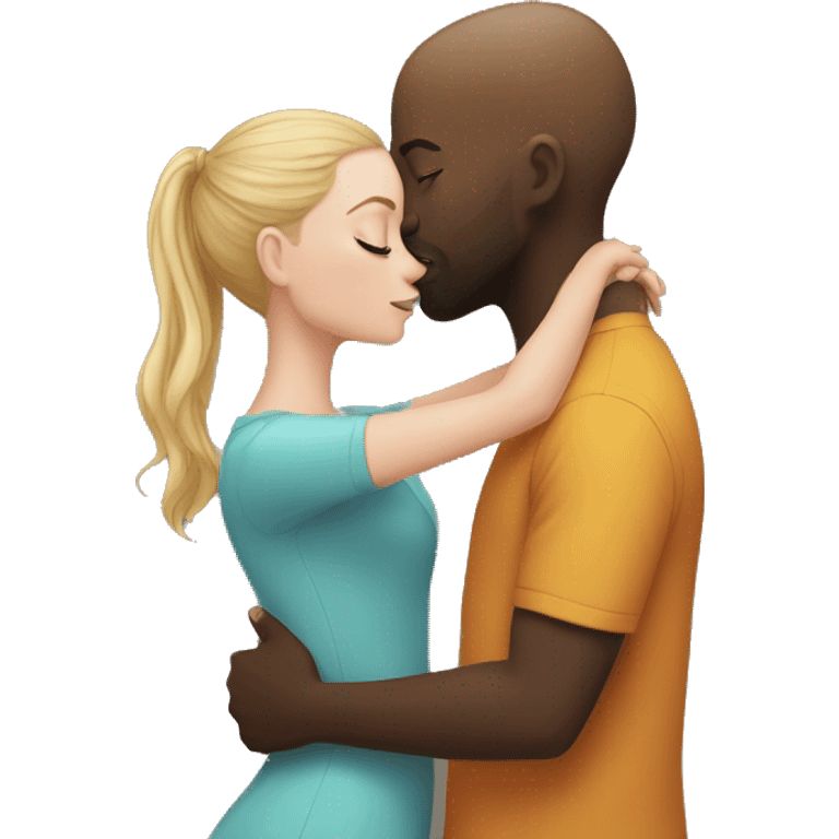 White girl kissing bald black man emoji